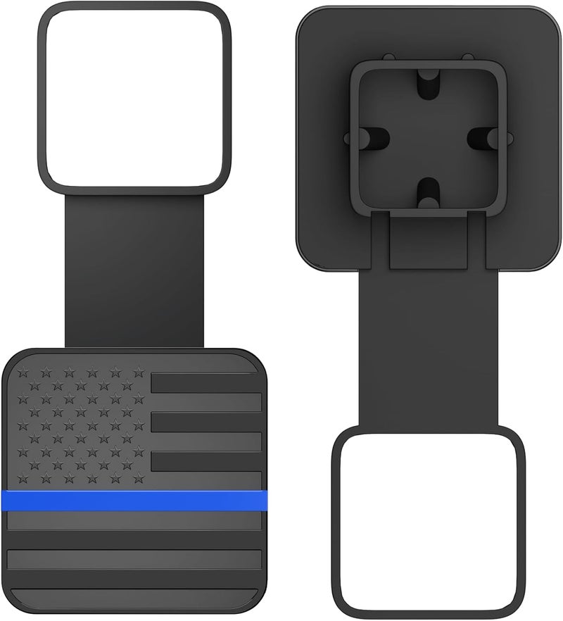 OGYE 2 Inch Trailer Hitch Cover with American Flag, Metal Trailer Hitch Cover Fit for 2 Inch Hitch Receivers Class 3 4 5,2'' Rubber Hitch Tube Cover Plug Cap (Black&Thin Blue line) - Image 1